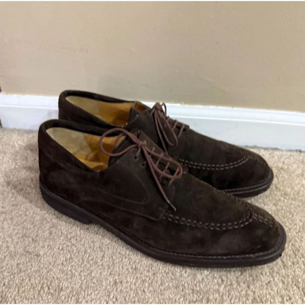 Mezlan Mens 10 Brown Suede Leather Split Toe Derby Oxford Dress Shoes Made Spain